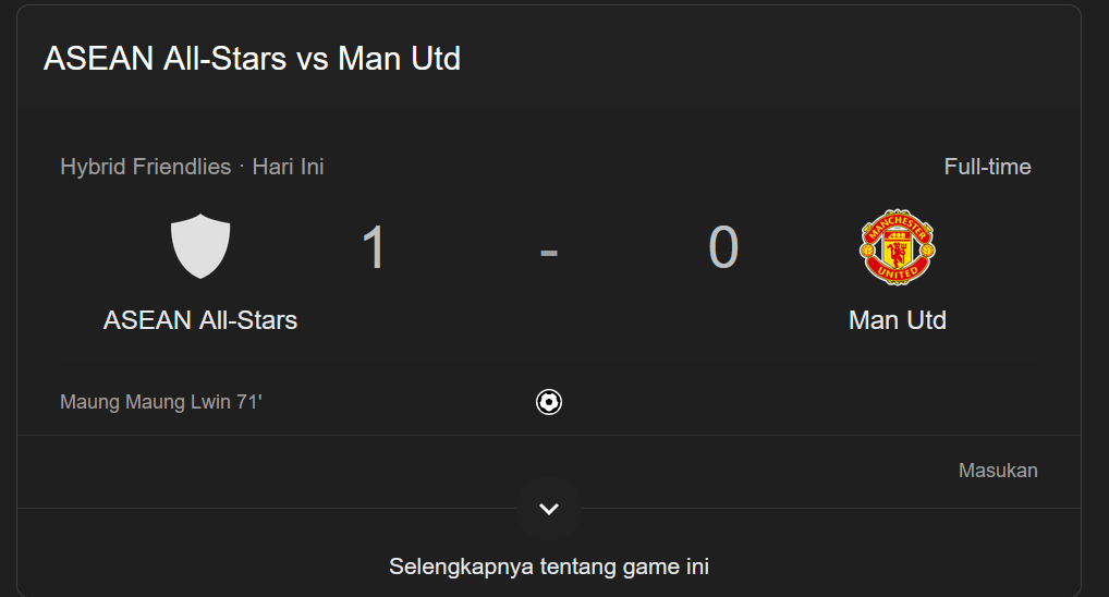 Manchester United Tumbang 0-1 dari ASEAN All-Stars (google)