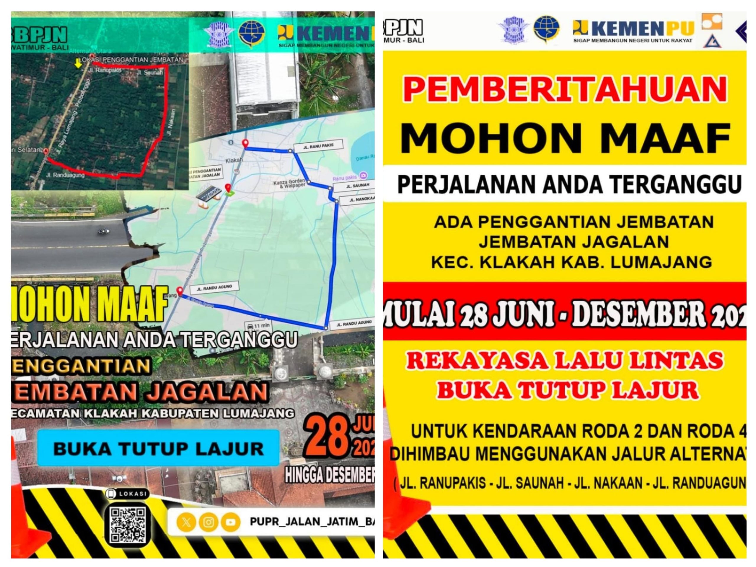 BBPJN Jawa Timur – Bali melalui Kementerian PUPR akan melaksanakan proyek penggantian Jembatan Jagalan yang berlokasi di Kecamatan Klakah, Kabupaten Lumajang. (dinasputr_lumajang)
