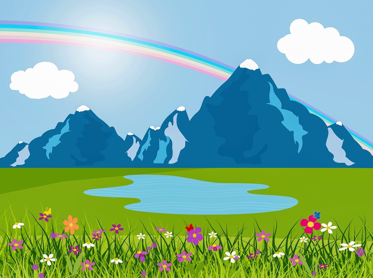 Animasi Pemandangan alam gunung dan padang rumput yang luas. (pixabay)